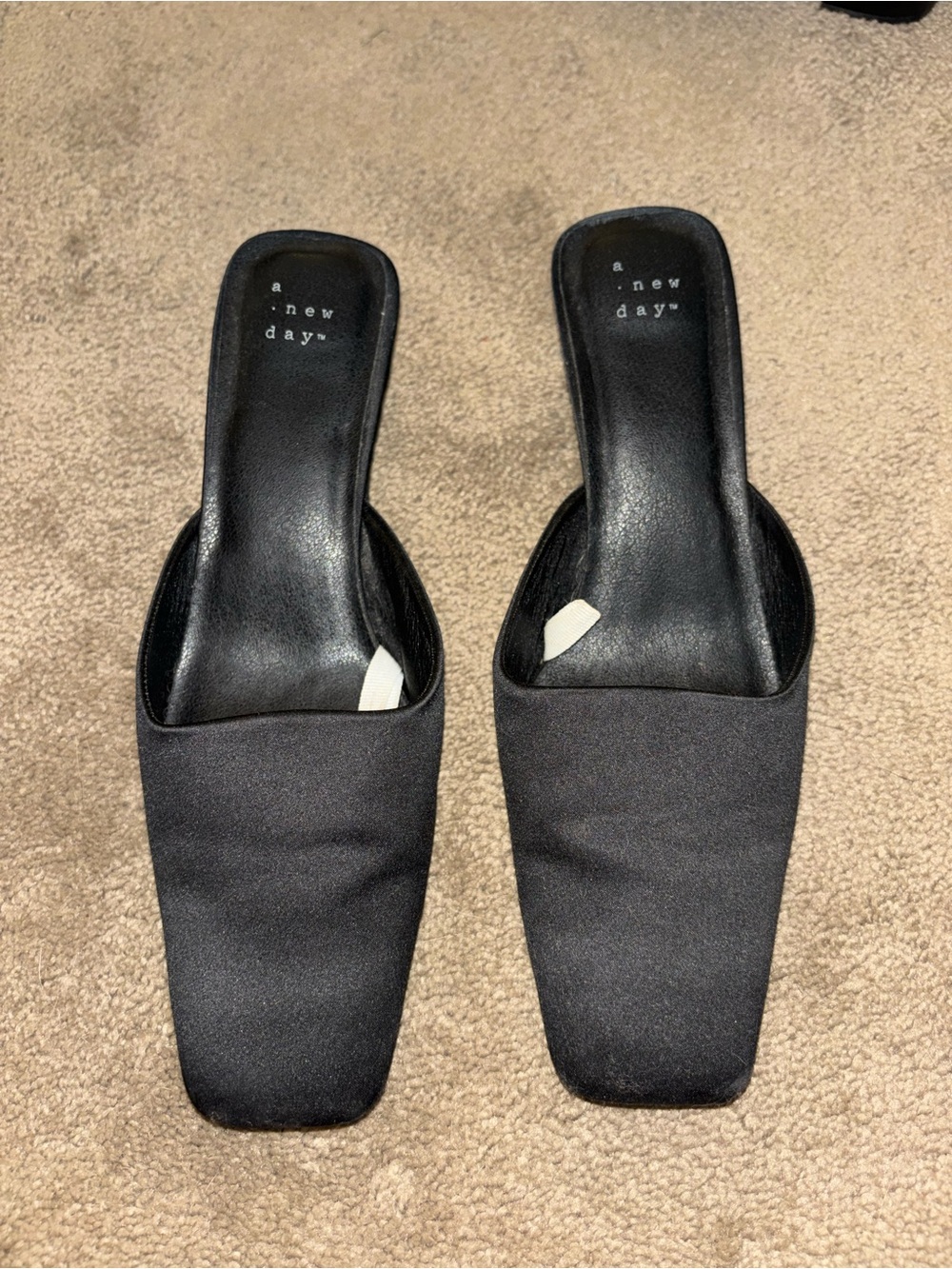 Women's Jessica Square Toe Mule Satin Heels with Memory Foam Insole